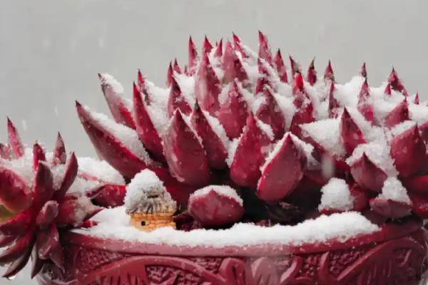 多肉被雪覆盖后如何处理，需要及时清理叶片上的积水