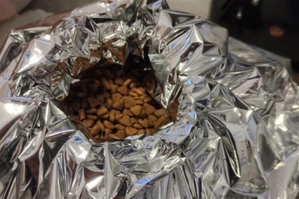 存储猫粮的方法,放在塑料或金属容器中并密封